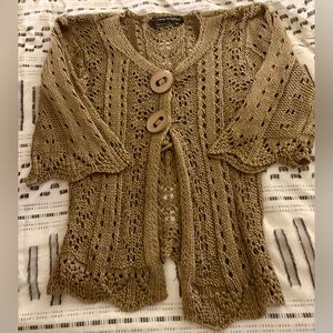 Elegant Tan Knit Cardigan 3/4 SLEEVE WITH TIE BACK LIKE NEW!!!